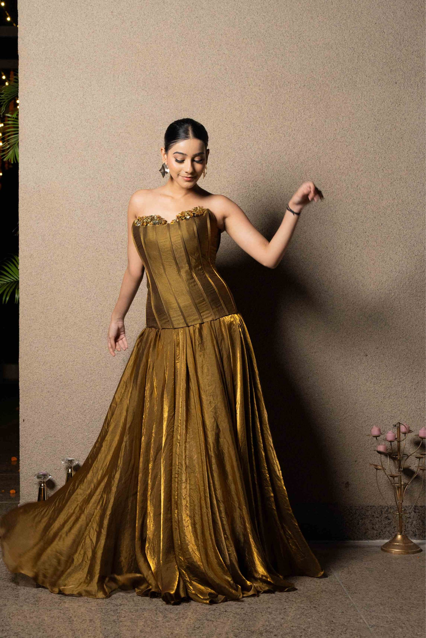 Metallic corset with flared skirt