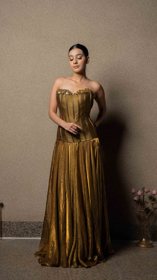 Metallic corset with flared skirt