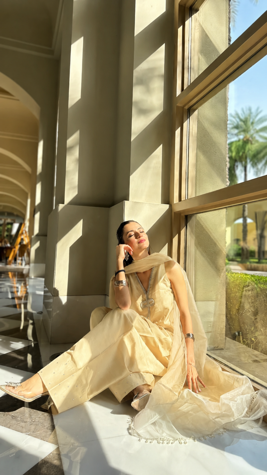 ABEER – BUTTER YELLOW FARSHI SUIT SET