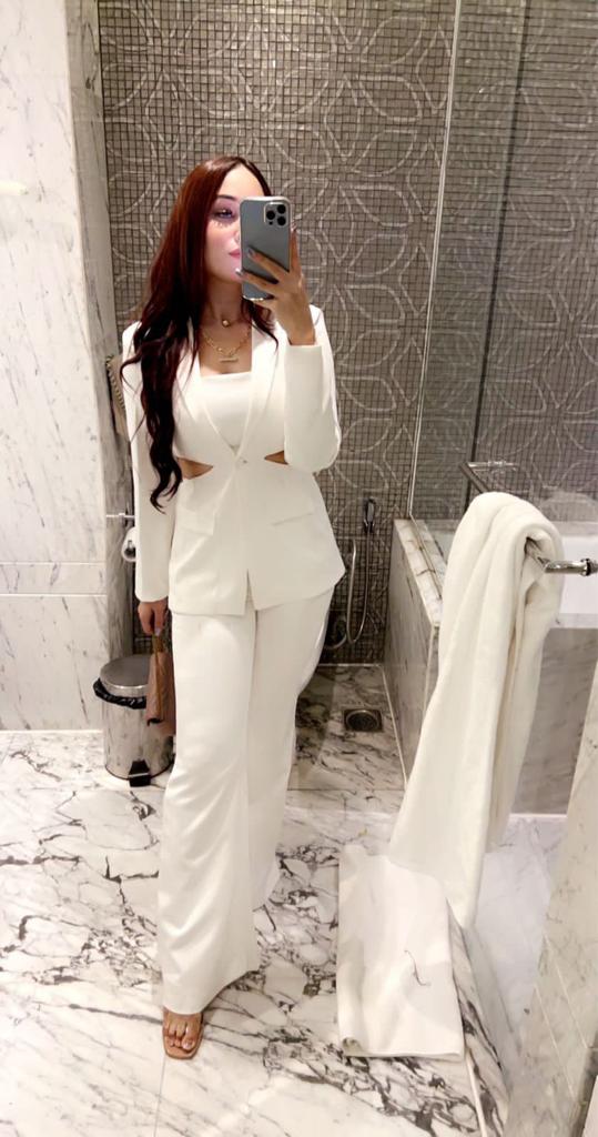 White cut out blazer set