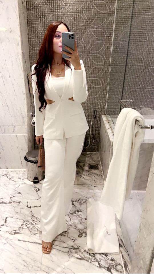 White cut out blazer set