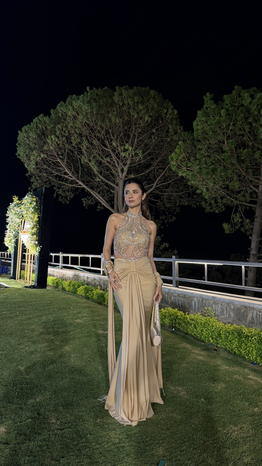 Celesté Crystal Drape Gown