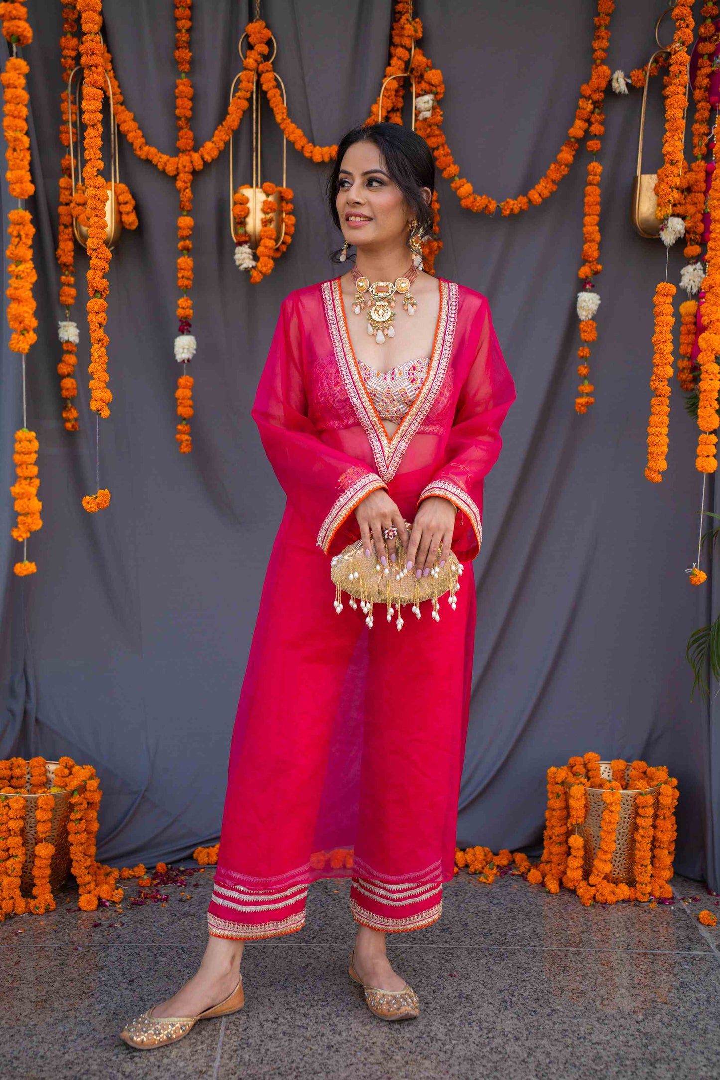 Magenta cape set with pants