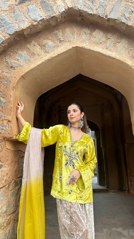 Zeenat Lime Velvet Suit