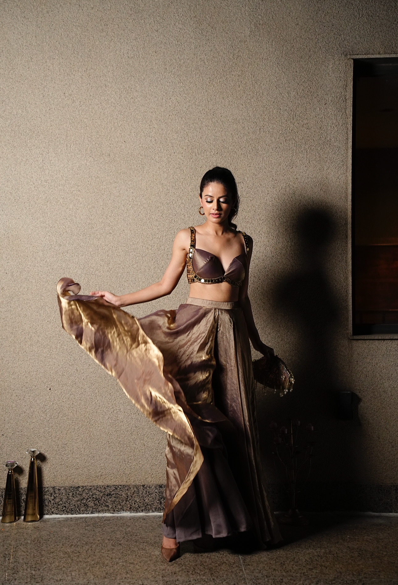 Bustier with metallic pallazos