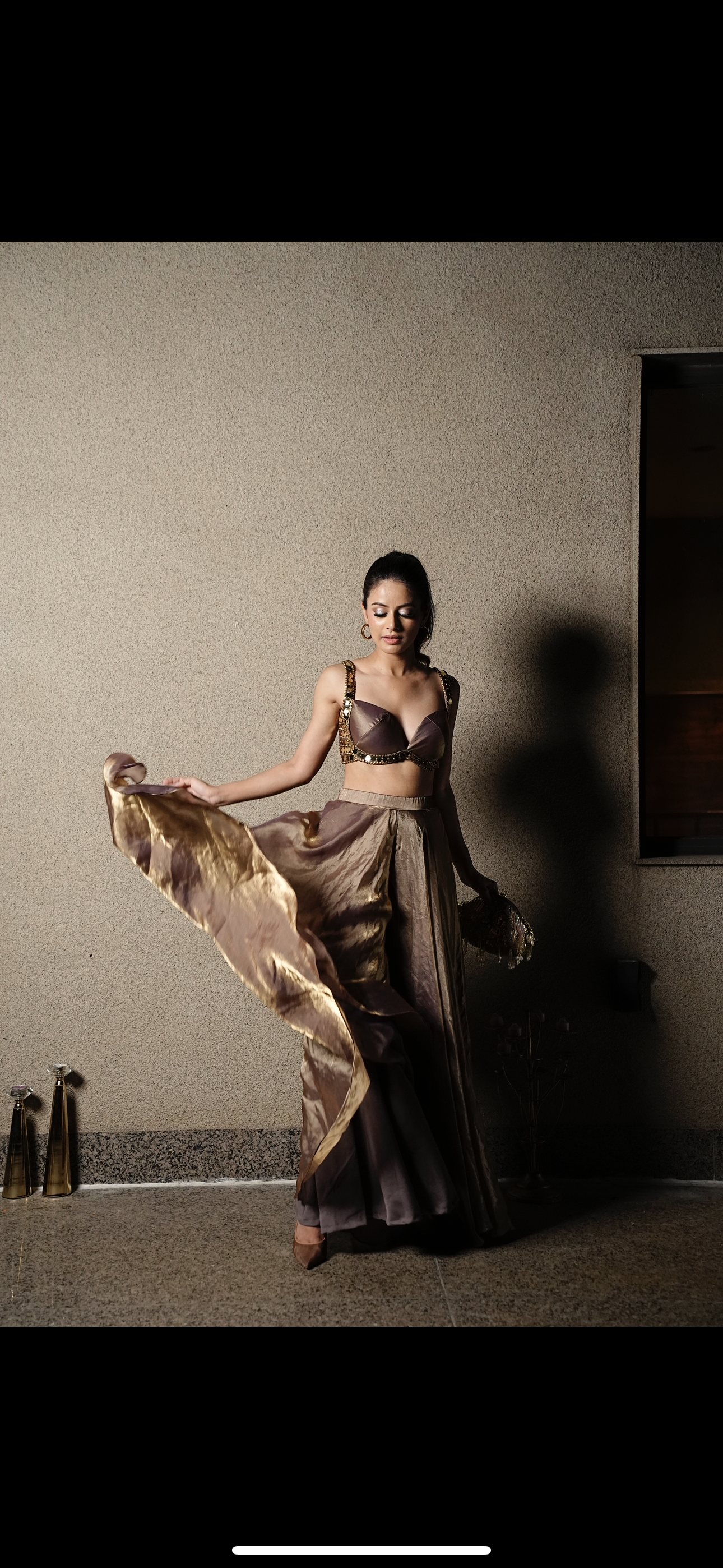 Bustier with metallic pallazos