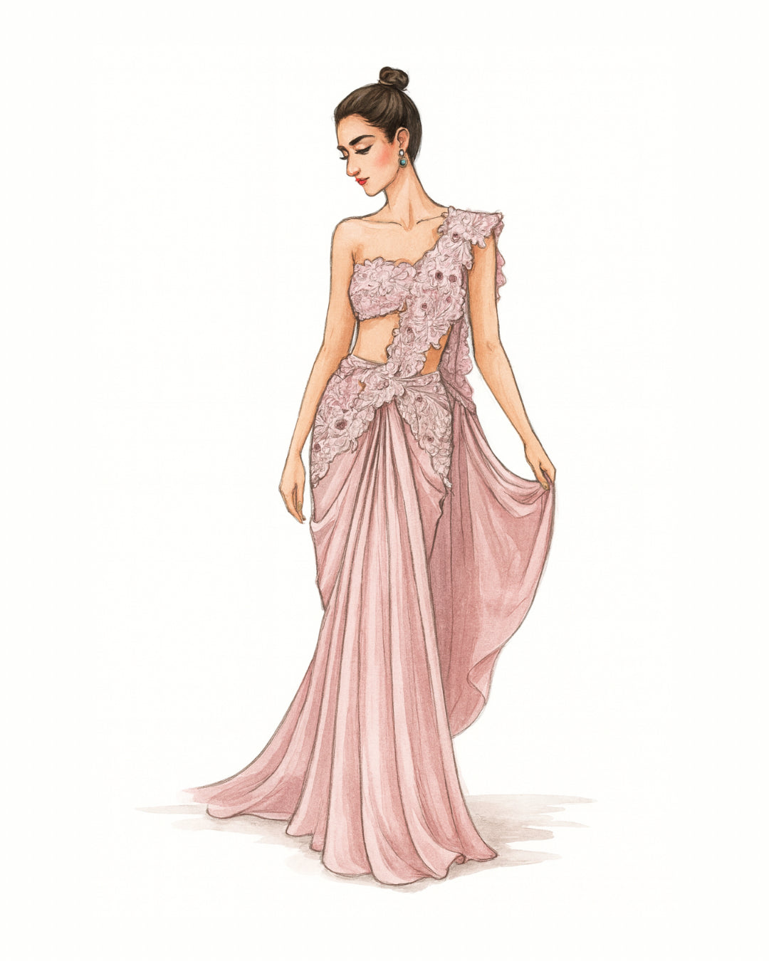 Rose Mirage - Blush Sculpted Saree