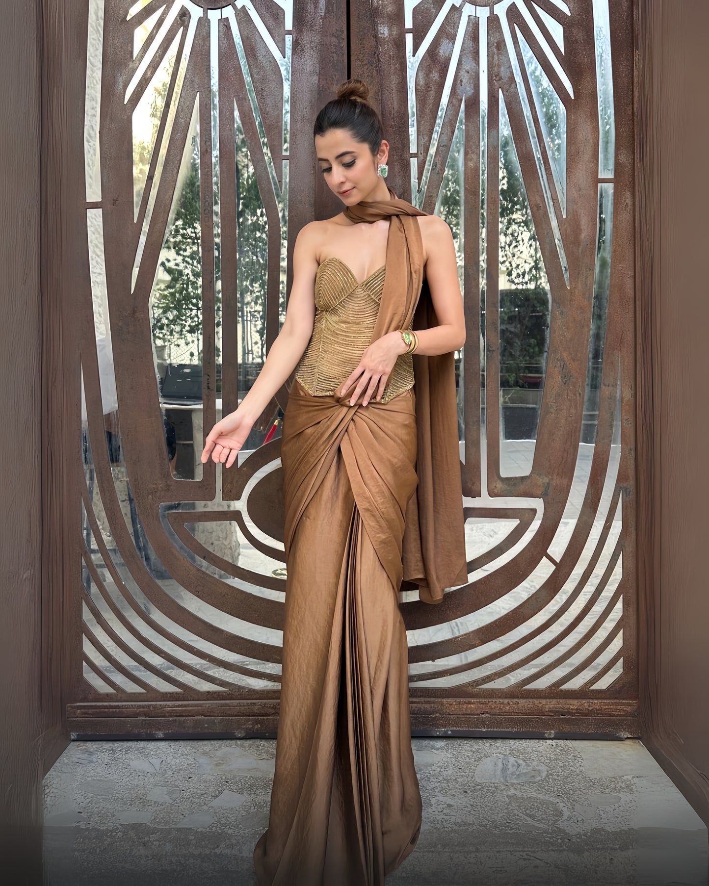 Bronze Solstice - Molten Bronze Draped Saree