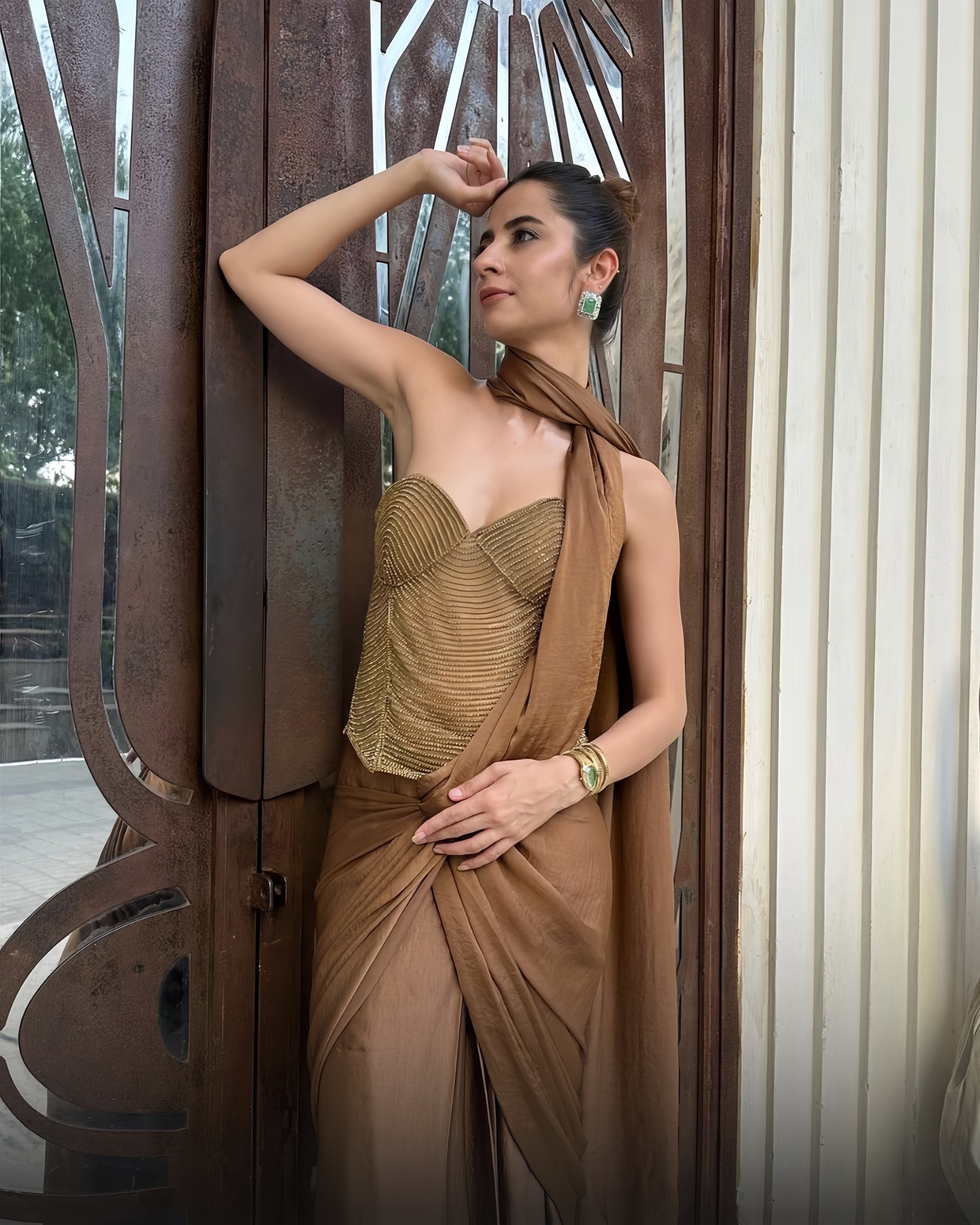 Bronze Solstice - Molten Bronze Draped Saree
