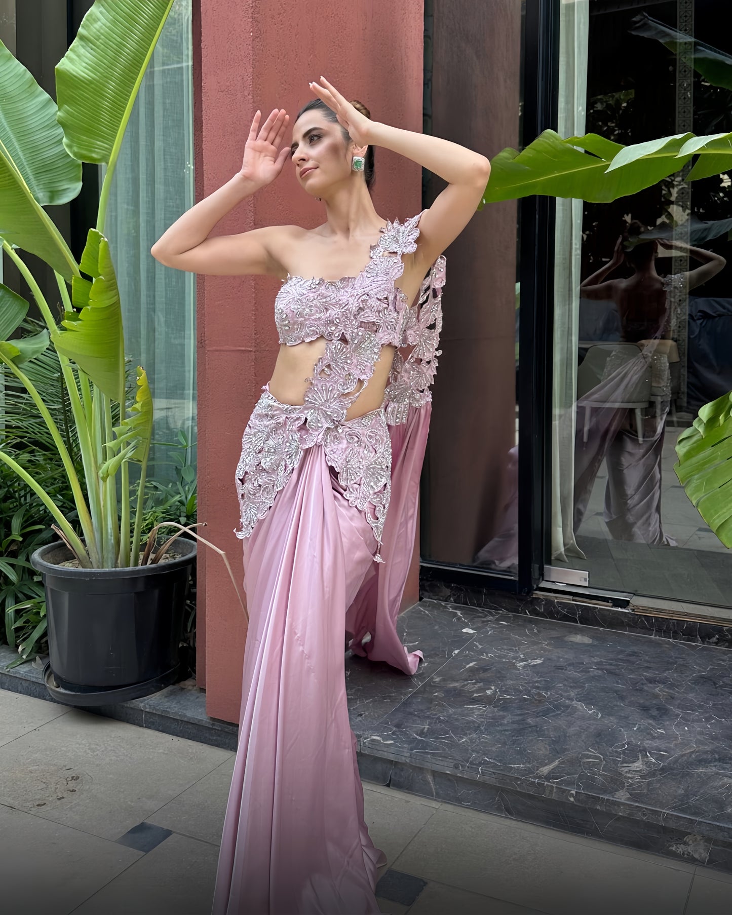 Rose Mirage - Blush Sculpted Saree