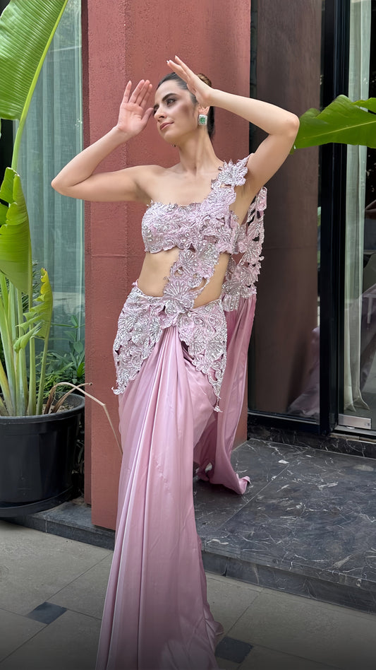 Rose Mirage - Blush Sculpted Saree