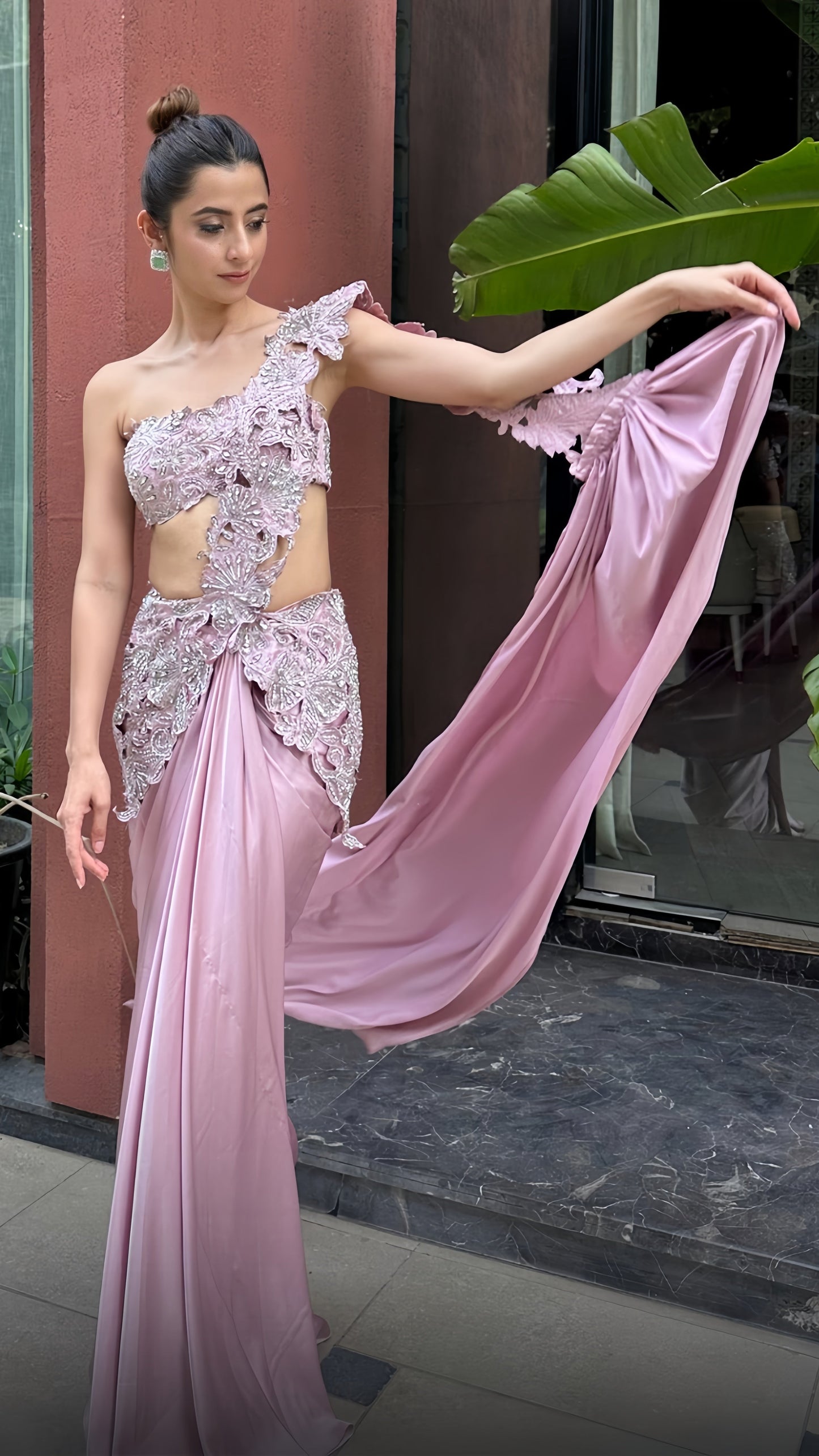 Rose Mirage - Blush Sculpted Saree