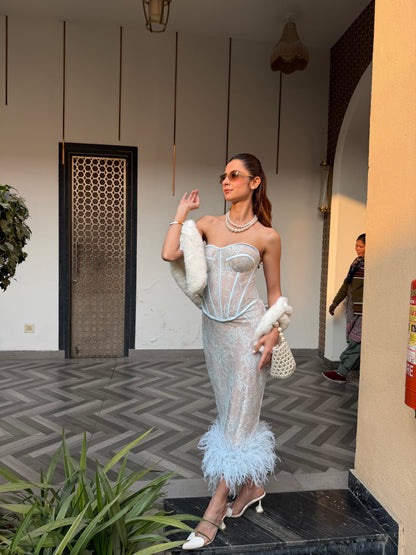 Celeste Lace Feather Midi Dress