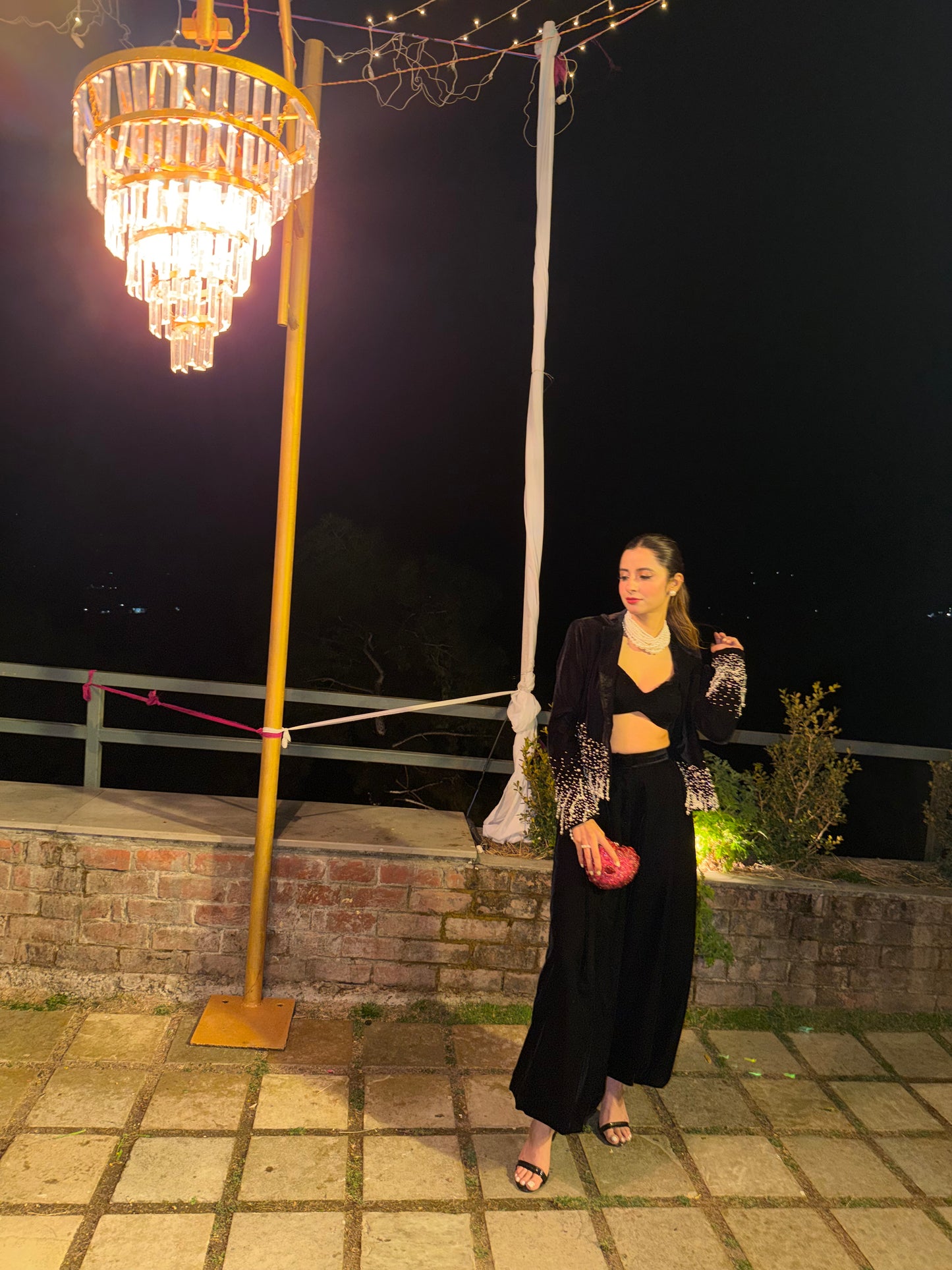 Noir Éclat Stone & Pearl Blazer set