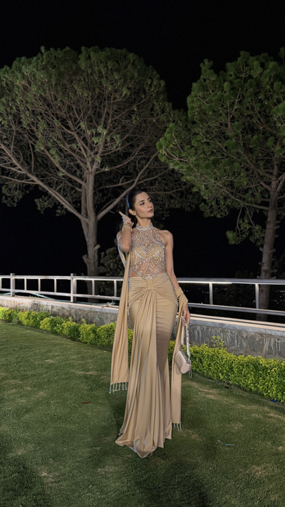 Celesté Crystal Drape Gown