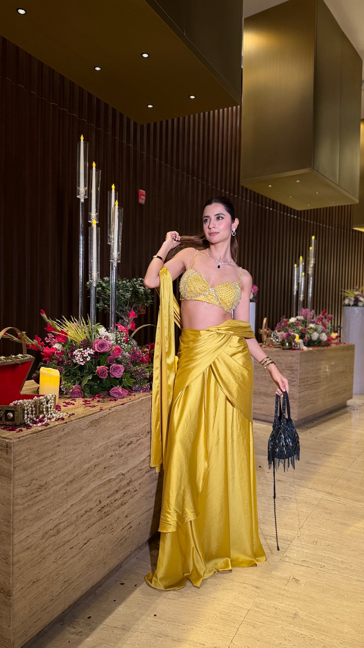 Solara Crystal Drape Saree Set