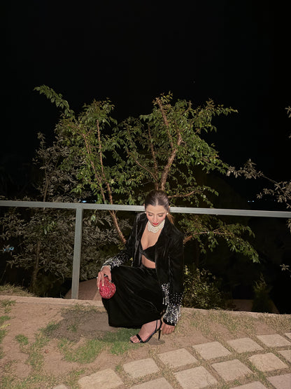 Noir Éclat Stone & Pearl Blazer set