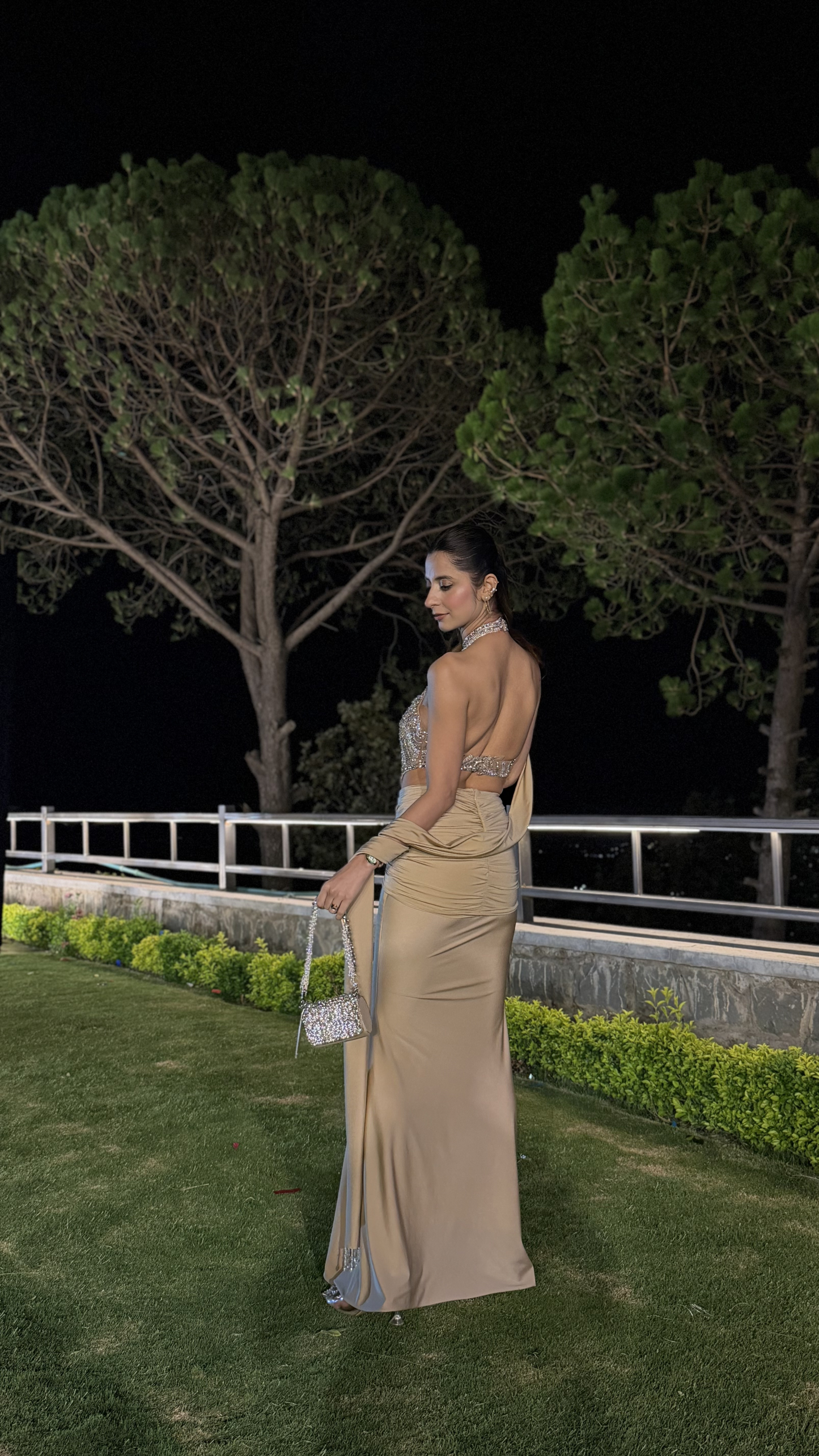 Celesté Crystal Drape Gown