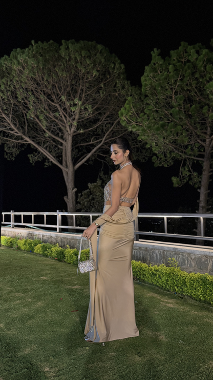 Celesté Crystal Drape Gown