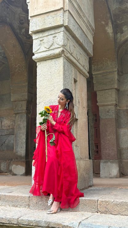 Laalima - Red Ruffle Suit Set