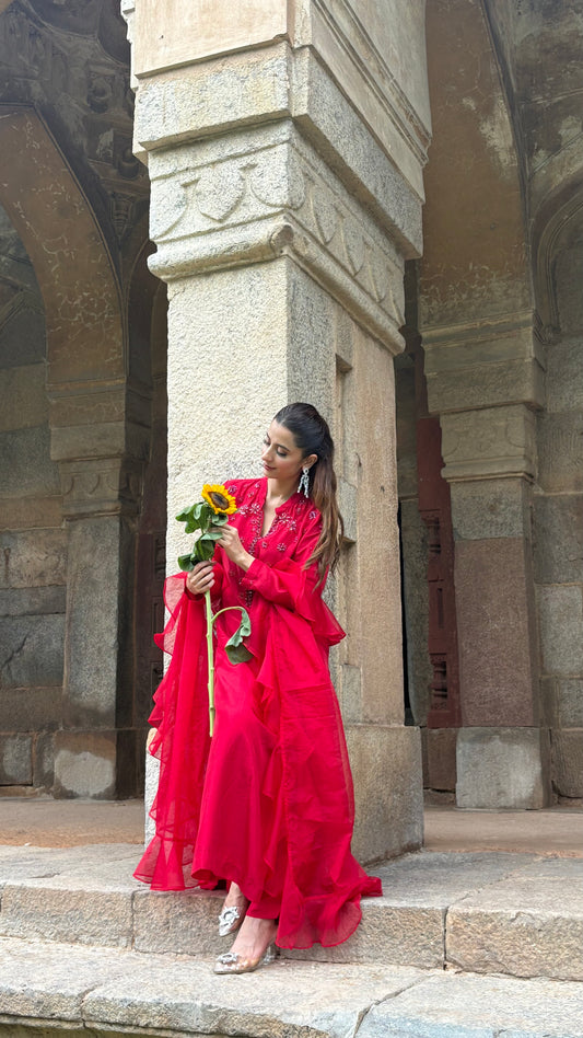 Laalima - Red Ruffle Suit Set