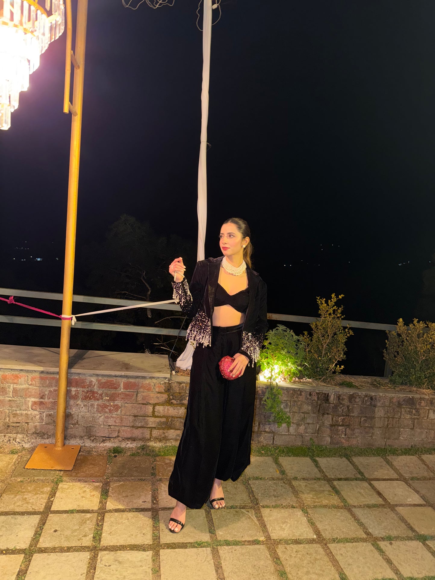 Noir Éclat Stone & Pearl Blazer set