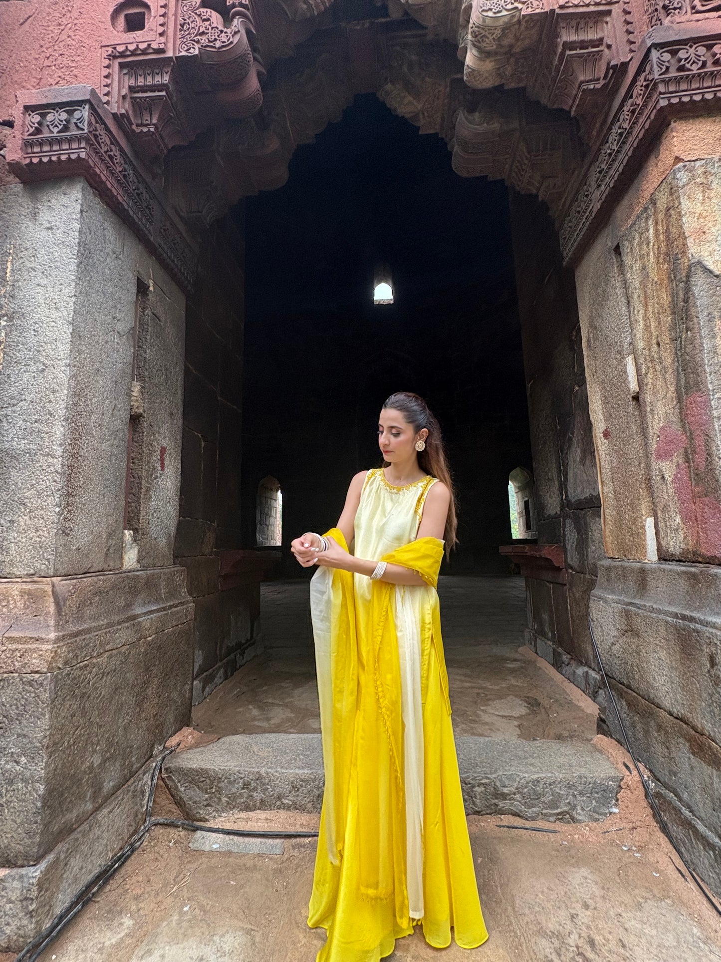 Seher - Yellow to Ivory Ombre Sharara Suit Set