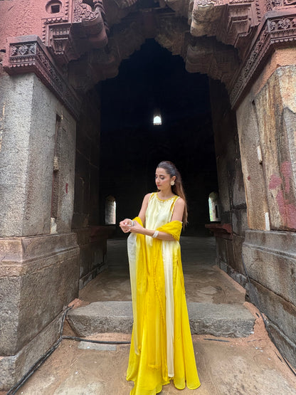 Seher - Yellow to Ivory Ombre Sharara Suit Set