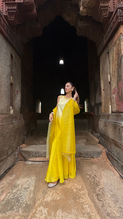 Seher - Yellow to Ivory Ombre Sharara Suit Set
