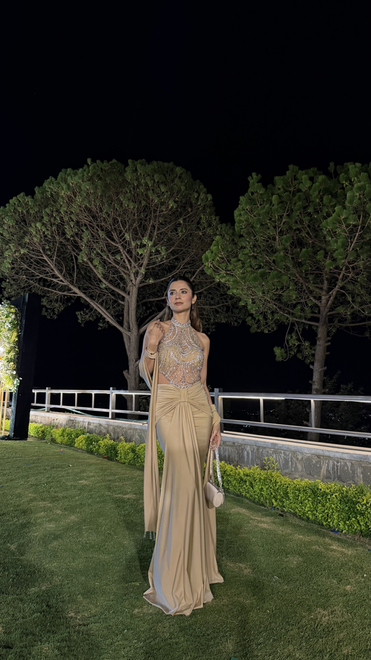 Celesté Crystal Drape Gown