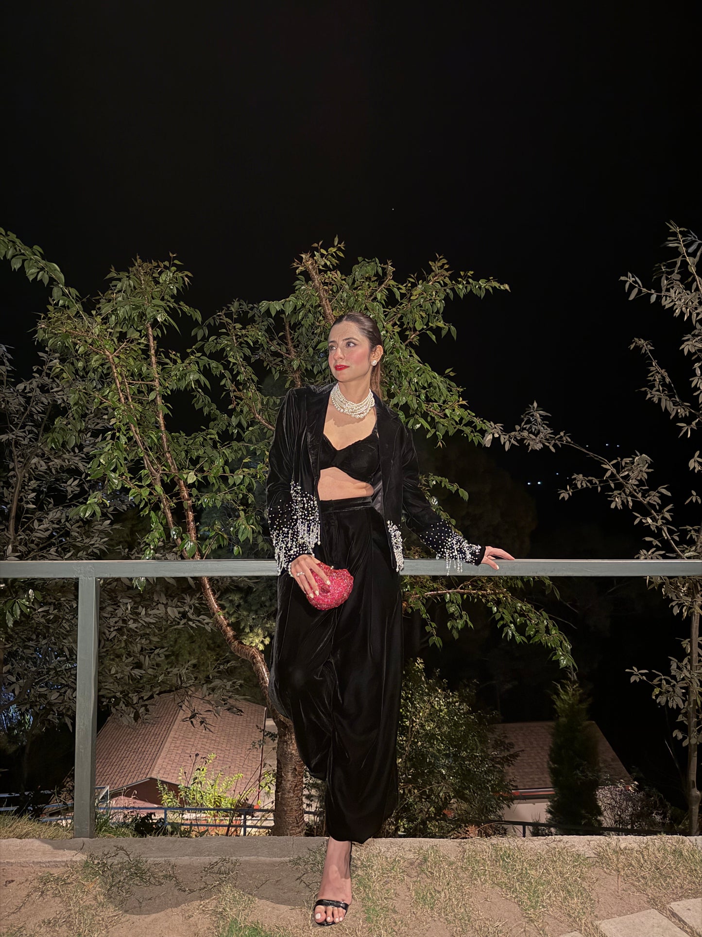 Noir Éclat Stone & Pearl Blazer set