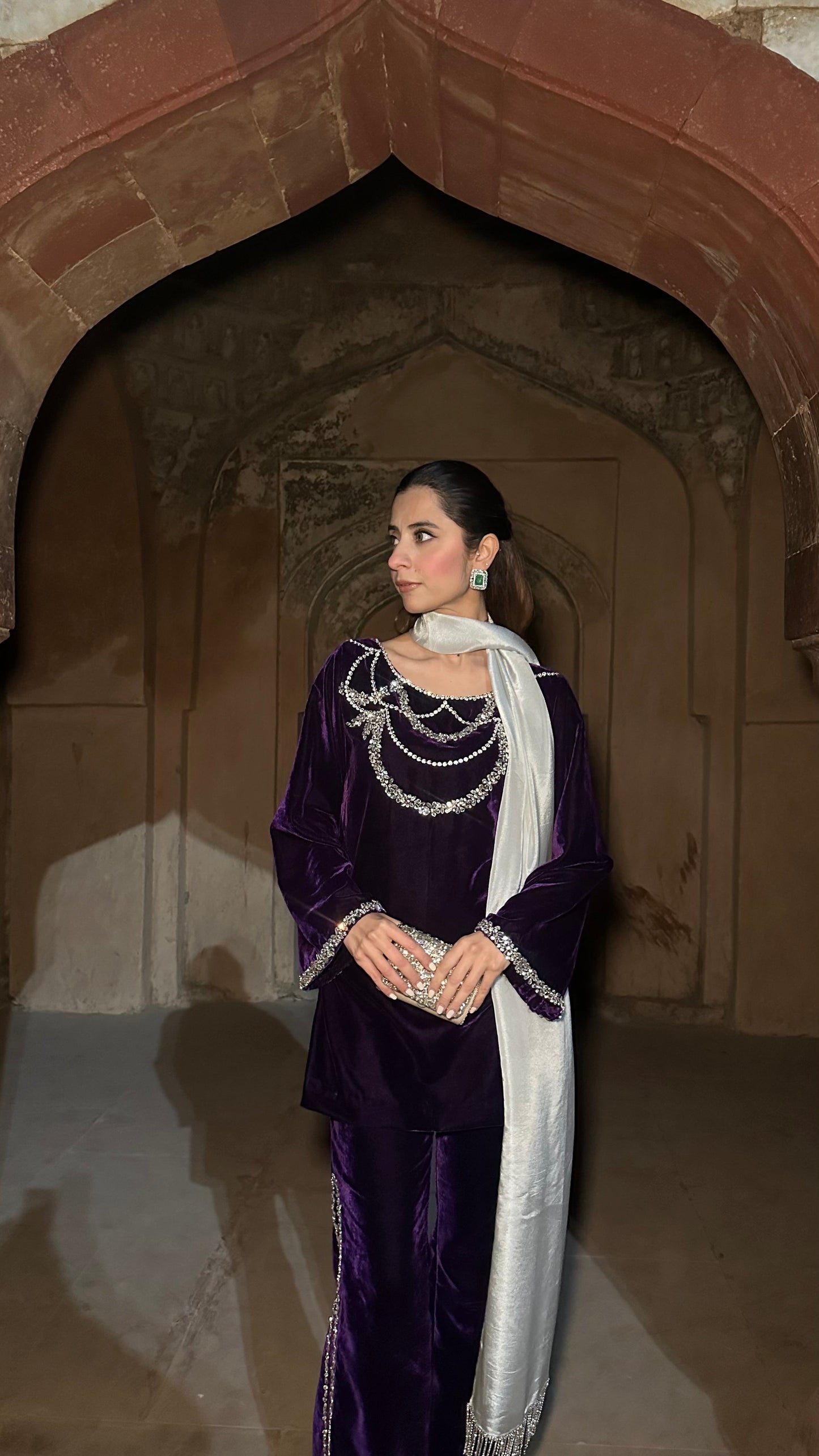Begum-e-raat purple velvet suit set