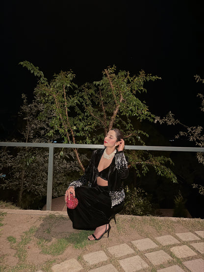 Noir Éclat Stone & Pearl Blazer set