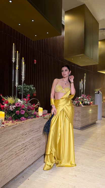 Solara Crystal Drape Saree Set