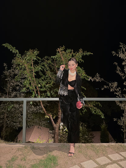 Noir Éclat Stone & Pearl Blazer set