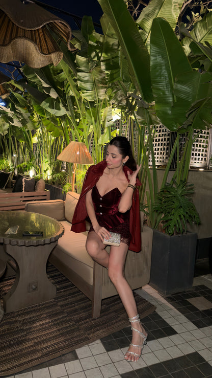 Ruby Royale Velvet Peplum Mini Dress