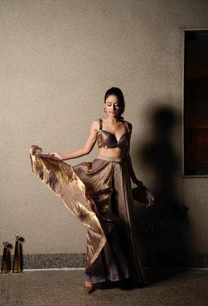 Bustier with metallic pallazos