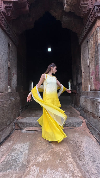 Seher - Yellow to Ivory Ombre Sharara Suit Set