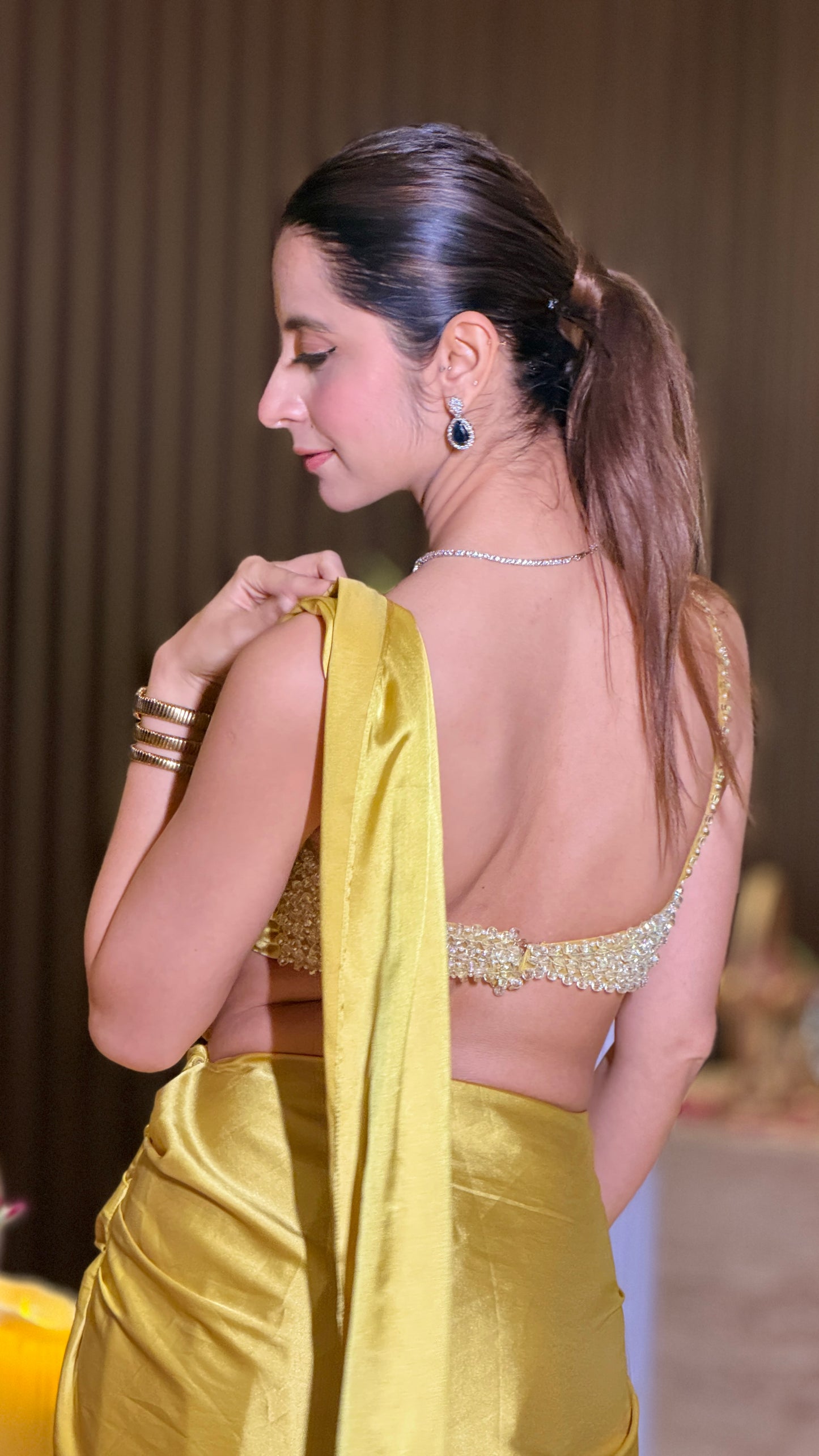 Solara Crystal Drape Saree Set