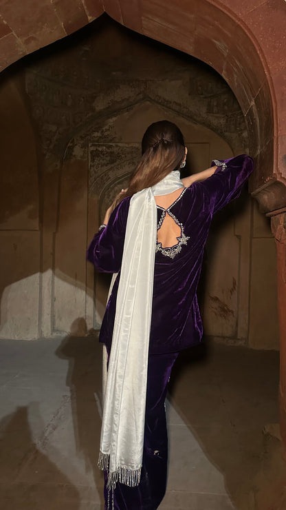 Begum-e-raat purple velvet suit set