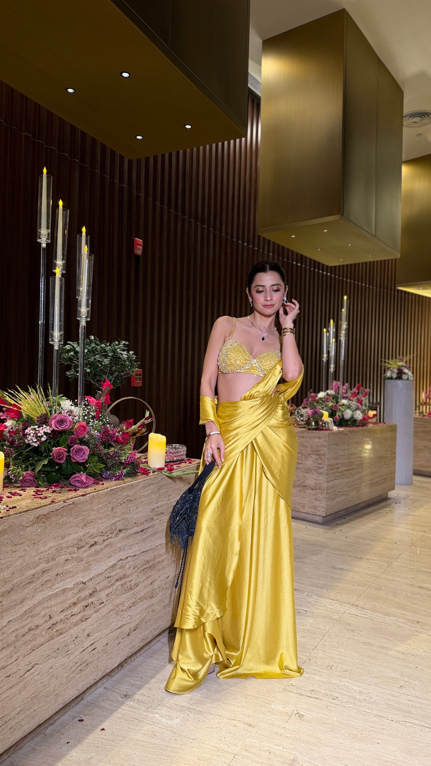 Solara Crystal Drape Saree Set