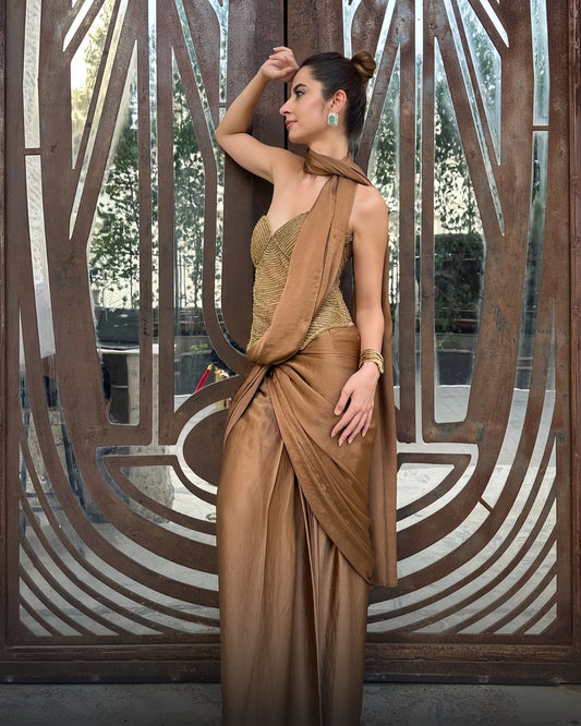 Bronze Solstice - Molten Bronze Draped Saree