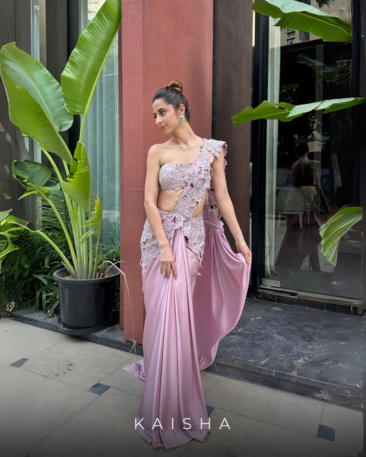 Rose Mirage - Blush Sculpted Saree