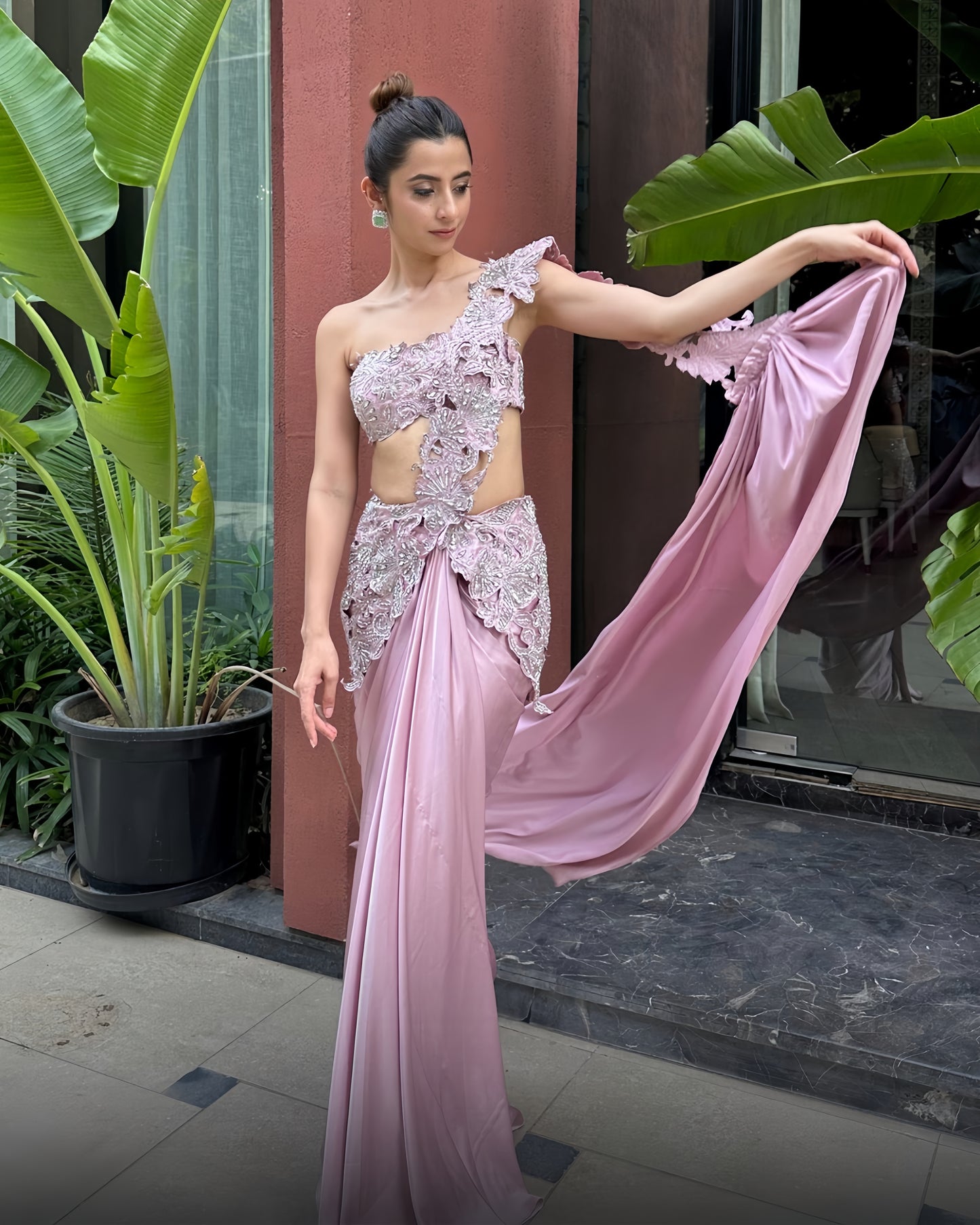 Rose Mirage - Blush Sculpted Saree