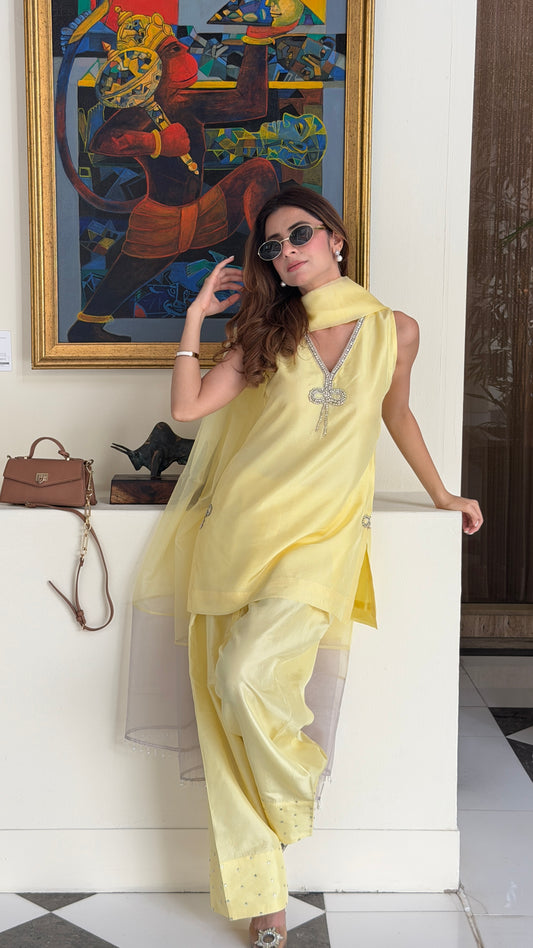 ABEER – BUTTER YELLOW FARSHI SUIT SET