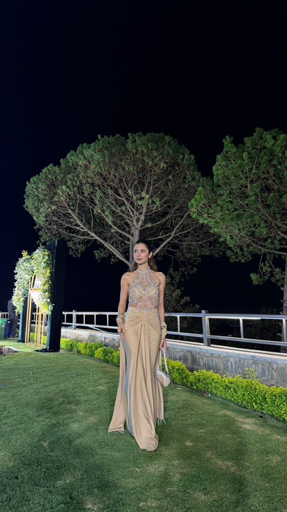 Celesté Crystal Drape Gown