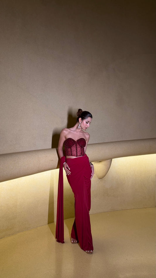 Full-length view of Bordeaux Éclat drape set
